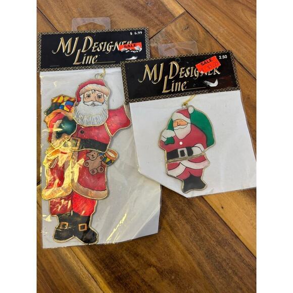 Two Vintage 1995 Santa Christmas Ornaments NWT MJ Designer Line - Picture 1 of 8